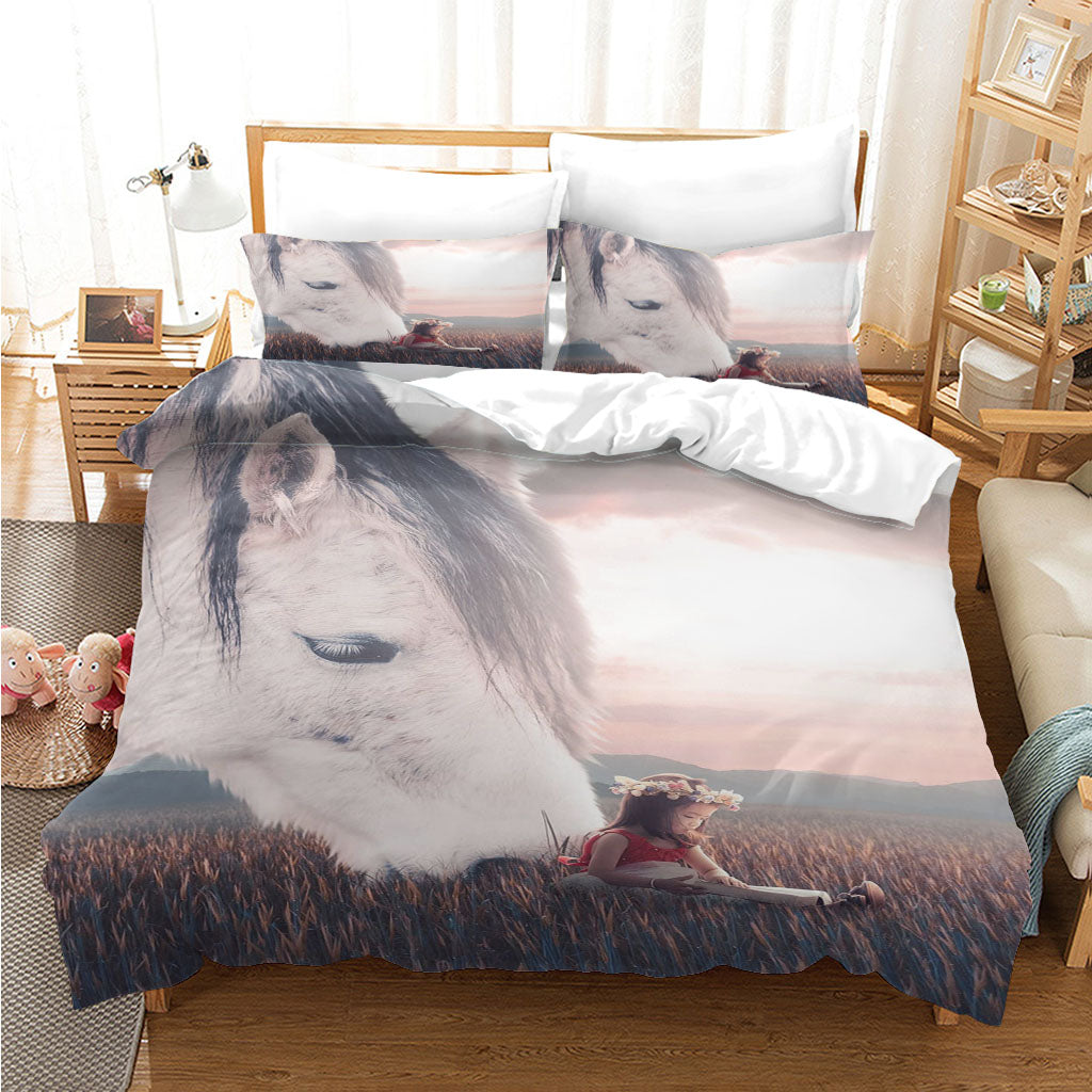 3D Animal Horse Grassland Girl Quilt Cover Set Bedding Set Duvet Cover Pillowcases 1233