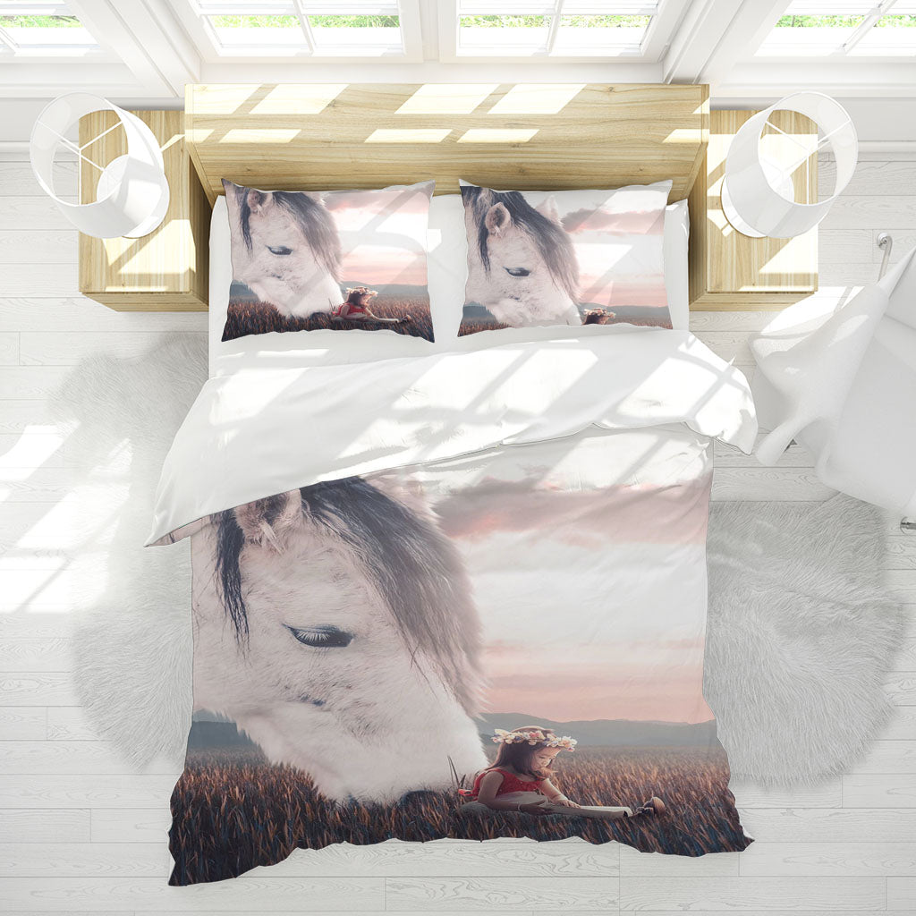 3D Animal Horse Grassland Girl Quilt Cover Set Bedding Set Duvet Cover Pillowcases 1233