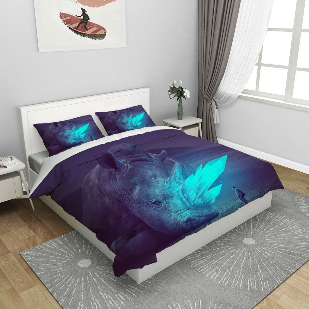 3D Animal Rhinoceros Person Blue Quilt Cover Set Bedding Set Duvet Cover Pillowcases 1129