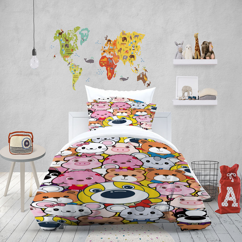 3D Cartoon Rabbit Dog Bear Quilt Cover Set Bedding Set Duvet Cover Pillowcase 1378