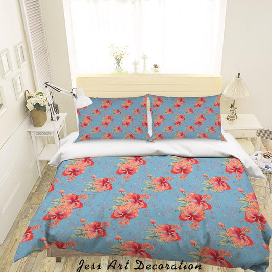 3D Blue Red Flowers Quilt Cover Set Bedding Set Duvet Cover Pillowcases SF9