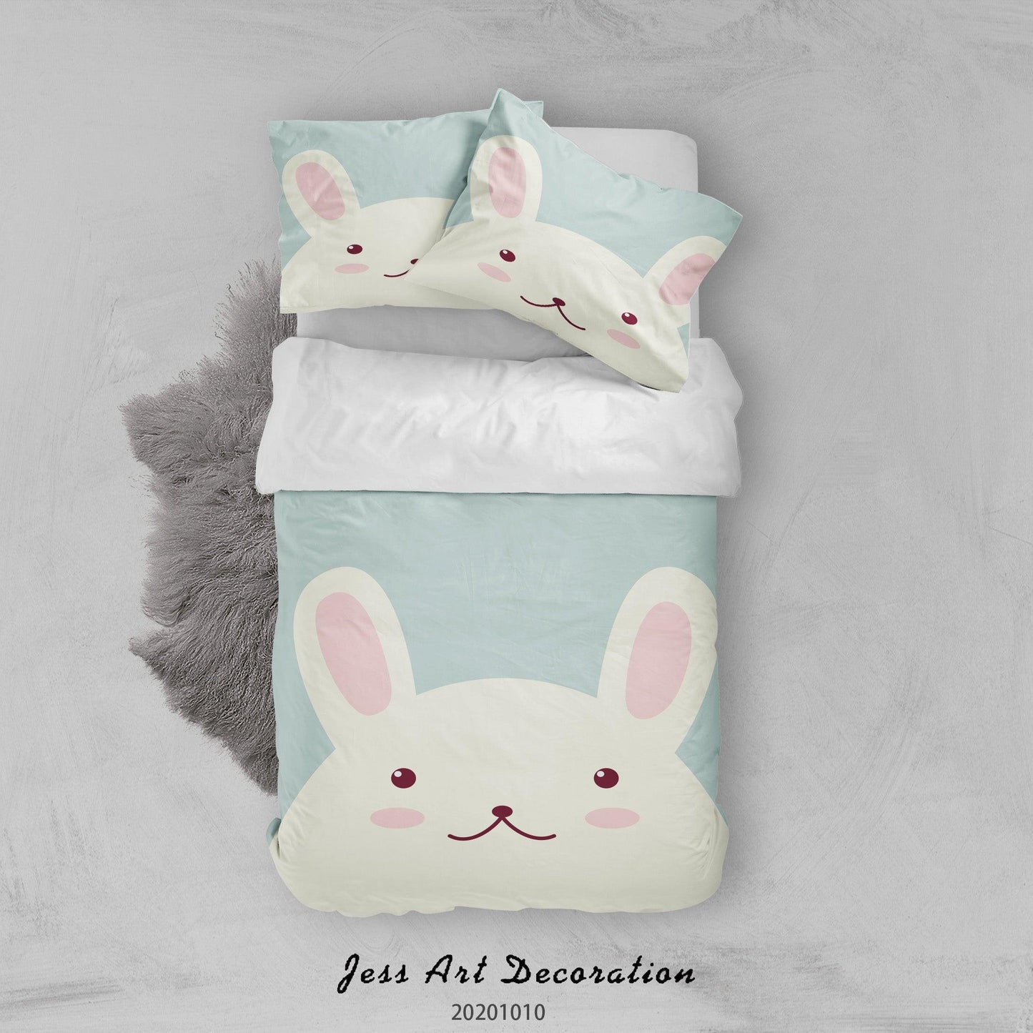 3D Cartoon Cute Animal Rabbit Quilt Cover Set Bedding Set Duvet Cover Pillowcases WJ 9517