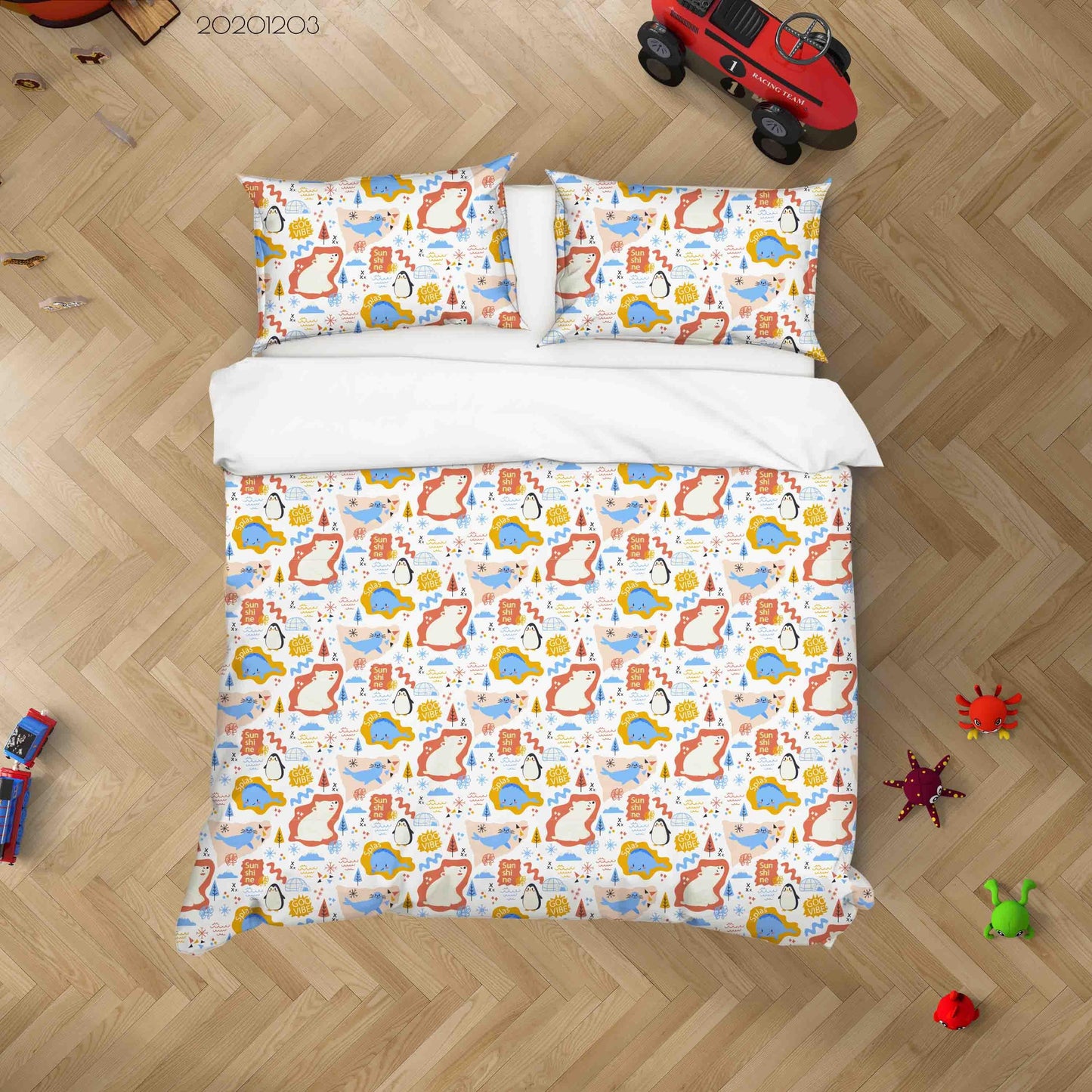 3D Cartoon Doodle Animals Words Pattern Quilt Cover Set Bedding Set Duvet Cover Pillowcases LXL
