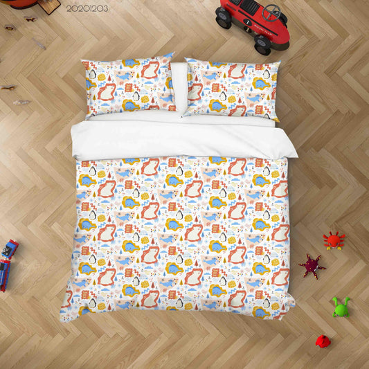 3D Cartoon Doodle Animals Words Pattern Quilt Cover Set Bedding Set Duvet Cover Pillowcases LXL
