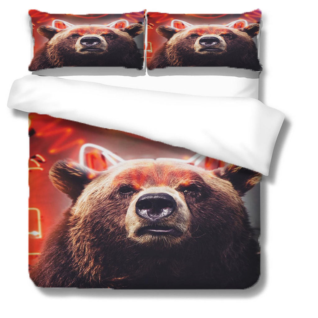 3D Animal Bear Line Red Quilt Cover Set Bedding Set Duvet Cover Pillowcases 1240