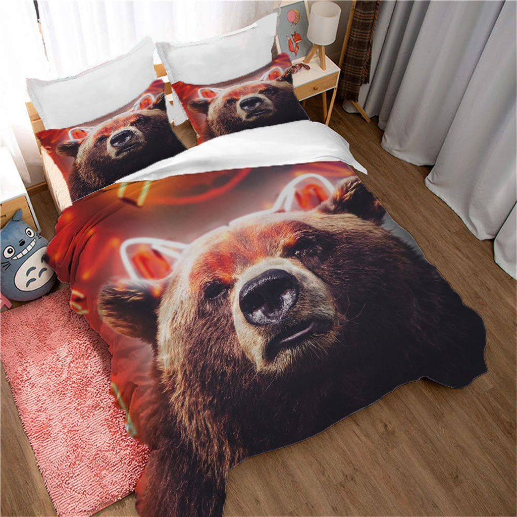 3D Animal Bear Line Red Quilt Cover Set Bedding Set Duvet Cover Pillowcases 1240