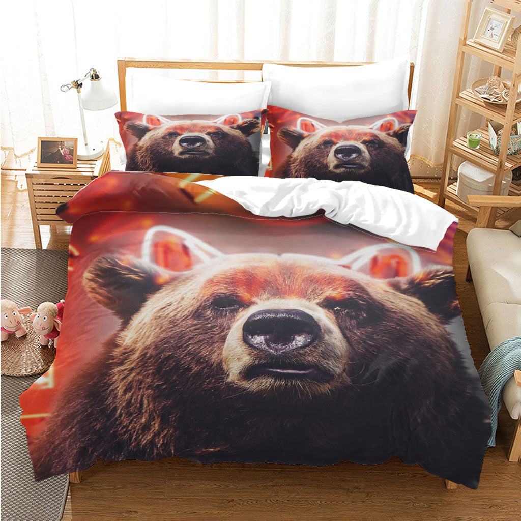 3D Animal Bear Line Red Quilt Cover Set Bedding Set Duvet Cover Pillowcases 1240