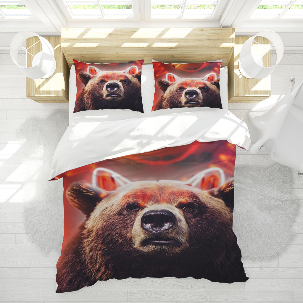 3D Animal Bear Line Red Quilt Cover Set Bedding Set Duvet Cover Pillowcases 1240