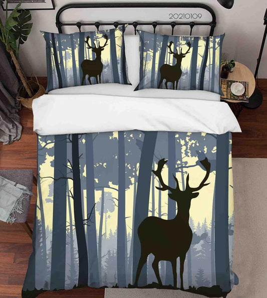 3D Cartoon Green Forest Animal Elk Quilt Cover Set Bedding Set Duvet Cover Pillowcases 50 LQH