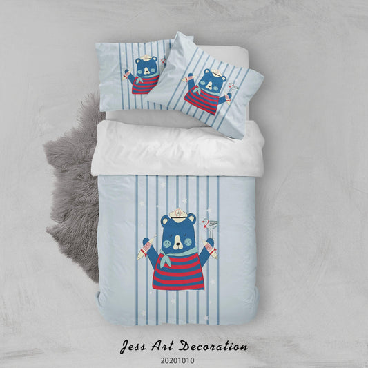 3D Cartoon Cute Animal Bear Captain Quilt Cover Set Bedding Set Duvet Cover Pillowcases WJ 9559