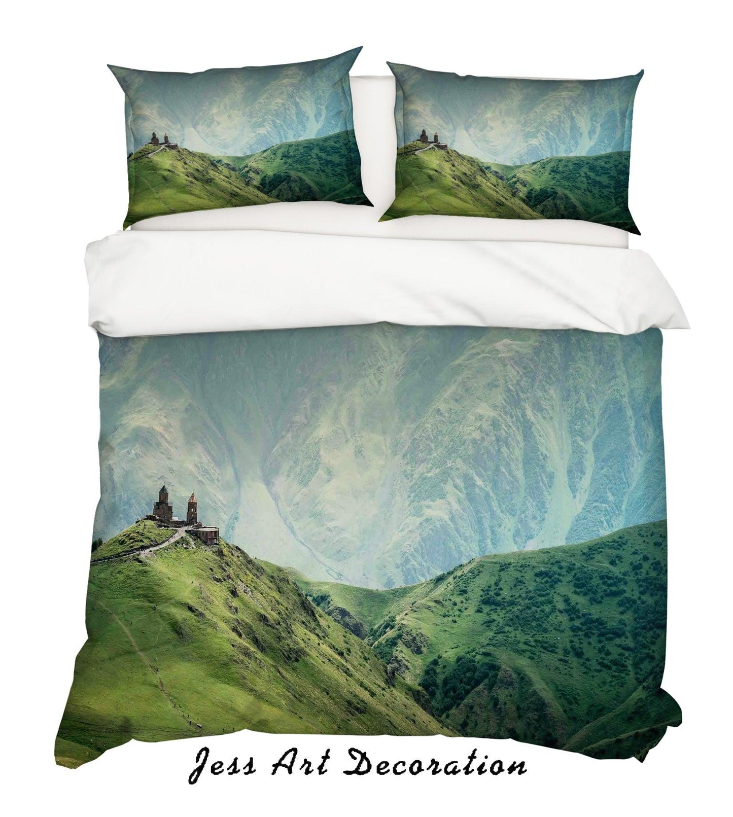 3D Blue Sky Green Mountains Quilt Cover Set Bedding Set Duvet Cover Pillowcases LQH A150