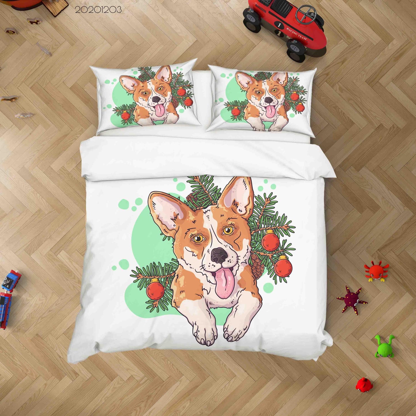 3D Cartoon Hand Drawn Illustrations Portrait Cute Corgi Dog Christmas Tree Animal Plant Quilt Cover Set Bedding Set Duvet Cover Pillowcases LXL