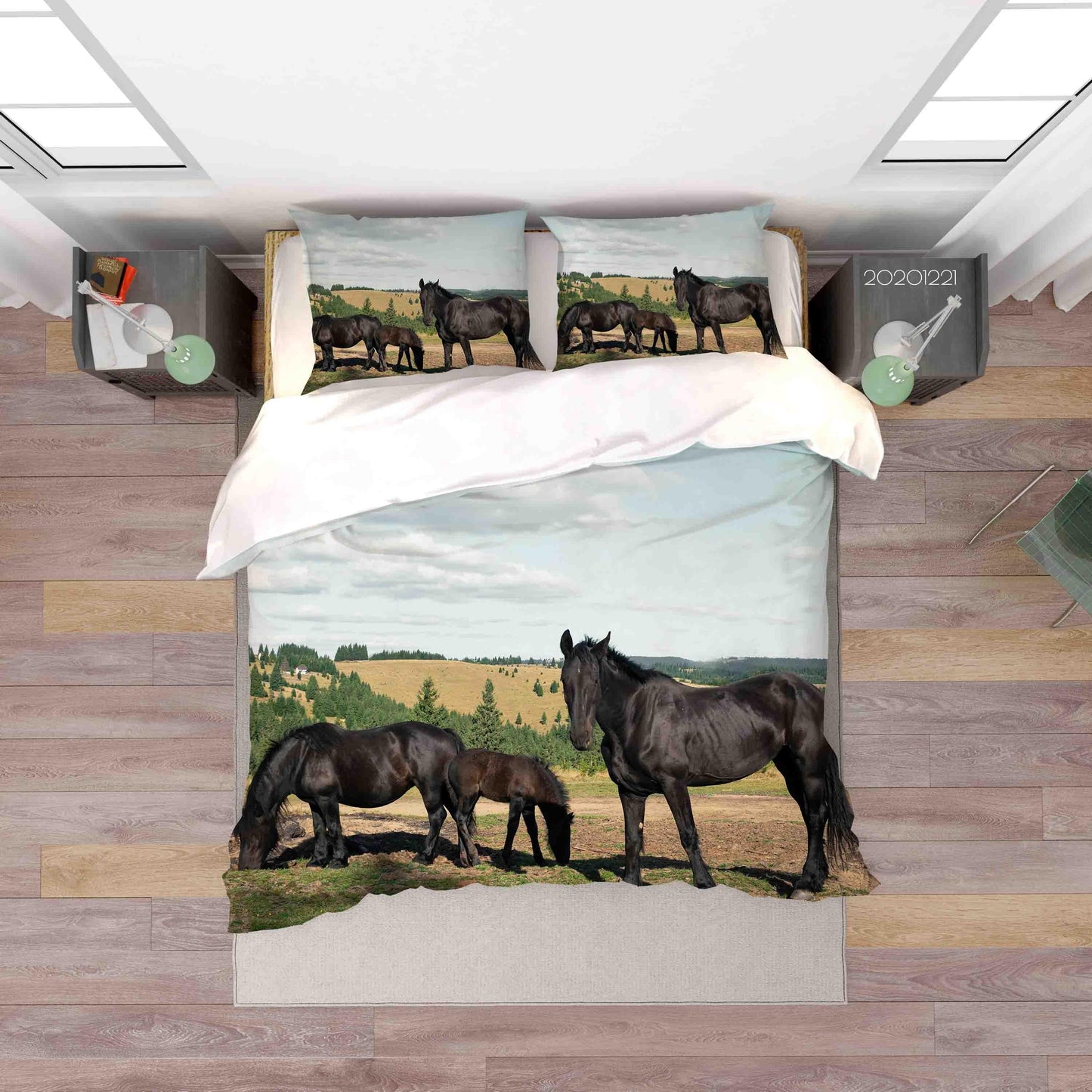 3D Animal Black Horse Quilt Cover Set Bedding Set Duvet Cover Pillowcases 243 LQH