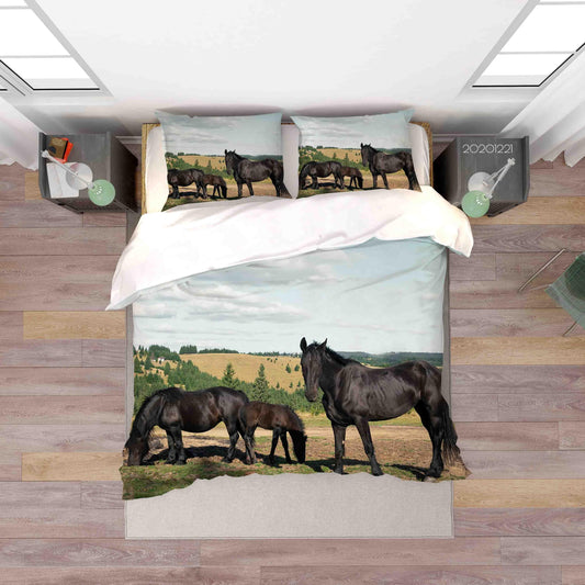 3D Animal Black Horse Quilt Cover Set Bedding Set Duvet Cover Pillowcases 243 LQH