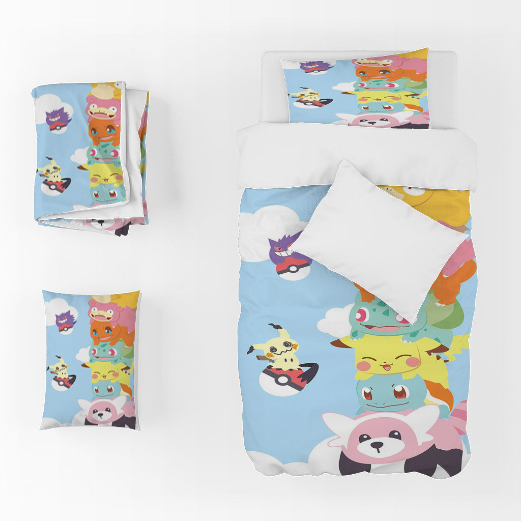 3D Cartoon Pikachu Cloud Rabbit Pig Quilt Cover Set Bedding Set Duvet Cover Pillowcases 1250