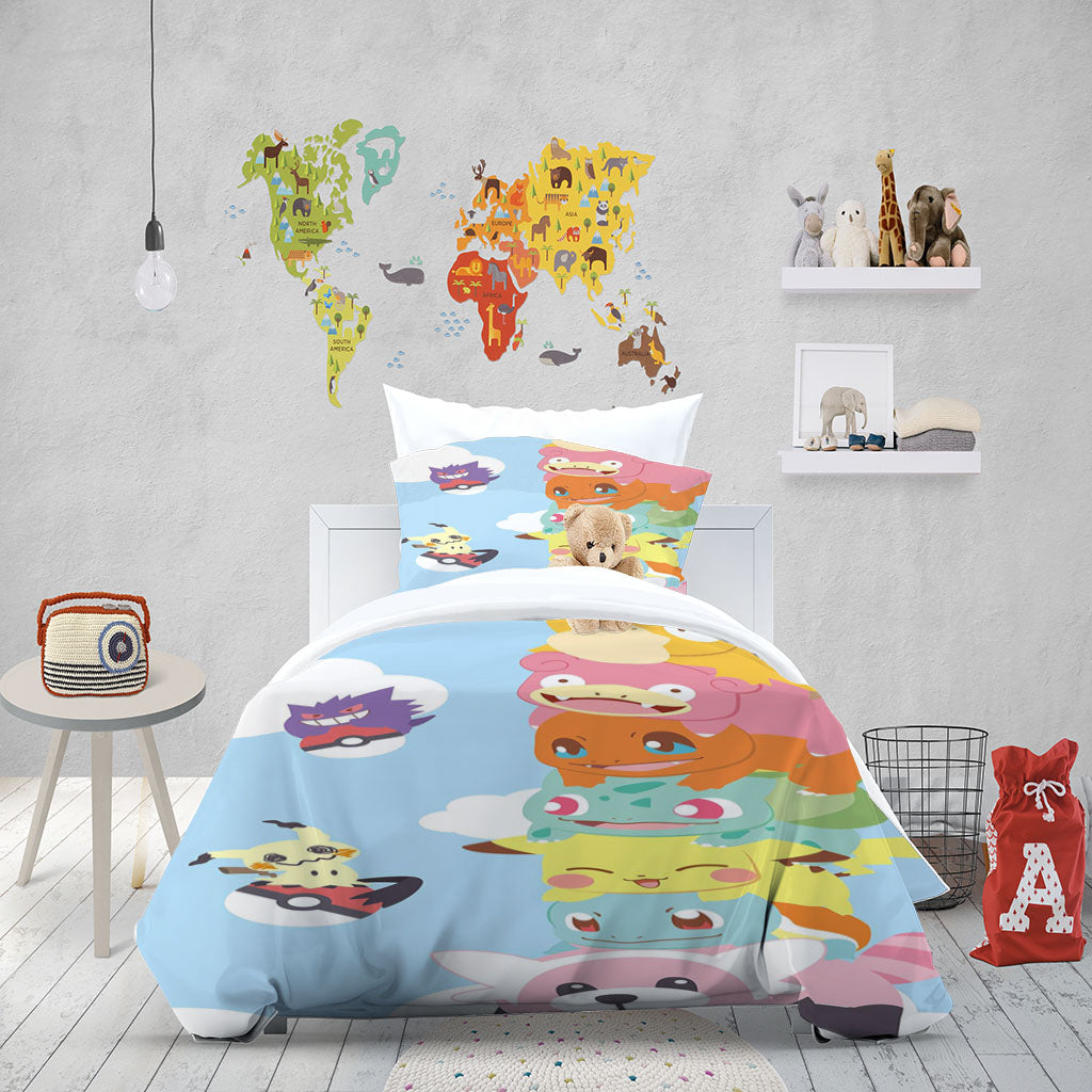 3D Cartoon Pikachu Cloud Rabbit Pig Quilt Cover Set Bedding Set Duvet Cover Pillowcases 1250