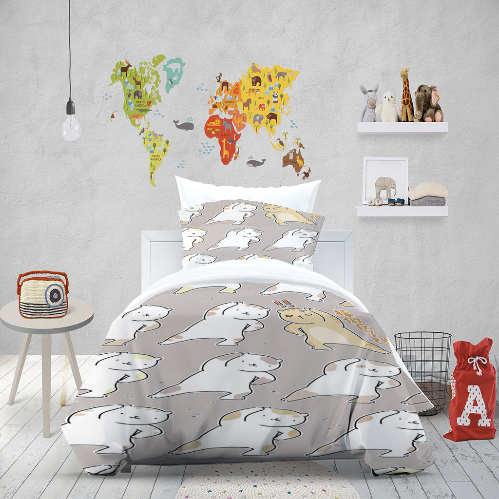 3D Cartoon Cat Gray Dance Quilt Cover Set Bedding Set Duvet Cover Pillowcase 1380