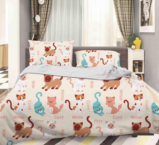 3D Cartoon Colorful Cat Pattern Quilt Cover Set Bedding Set Duvet Cover Pillowcases LXL