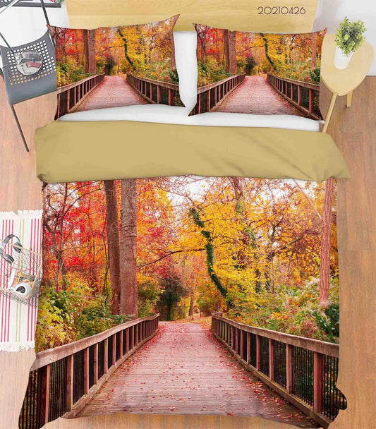 3D Autumn Forest Bridge Landscape Quilt Cover Set Bedding Set Duvet Cover Pillowcases 247