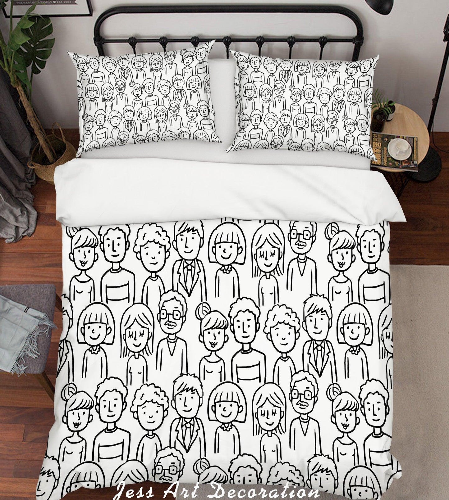 3D Black White Cartoon Portrait Quilt Cover Set Bedding Set Pillowcases 144