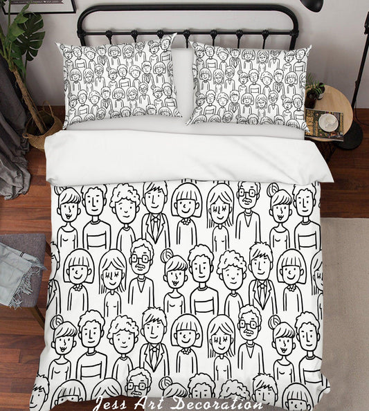 3D Black White Cartoon Portrait Quilt Cover Set Bedding Set Pillowcases 144