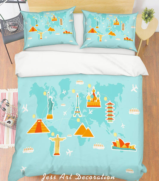 3D Blue World Map Quilt Cover Set Bedding Set Pillowcases 225