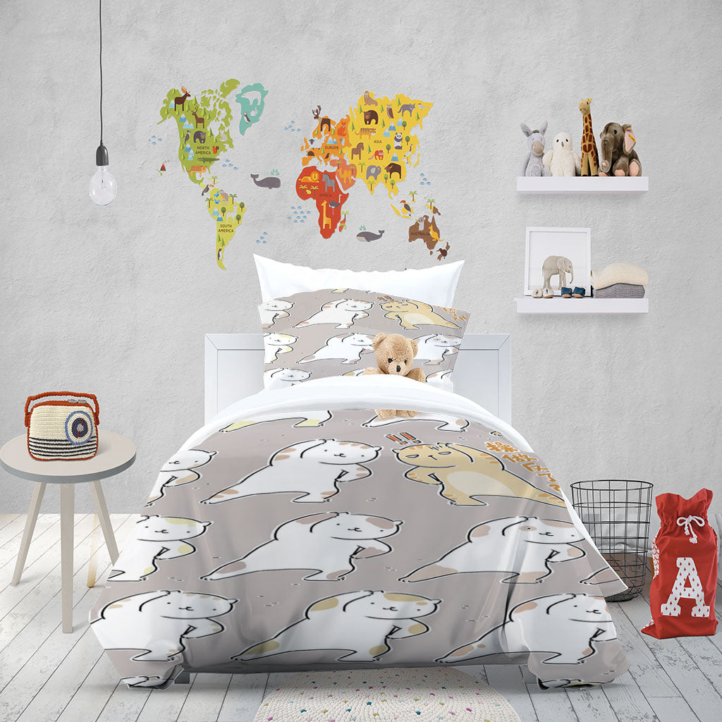 3D Cartoon Cat Gray Dance Quilt Cover Set Bedding Set Duvet Cover Pillowcase 1380