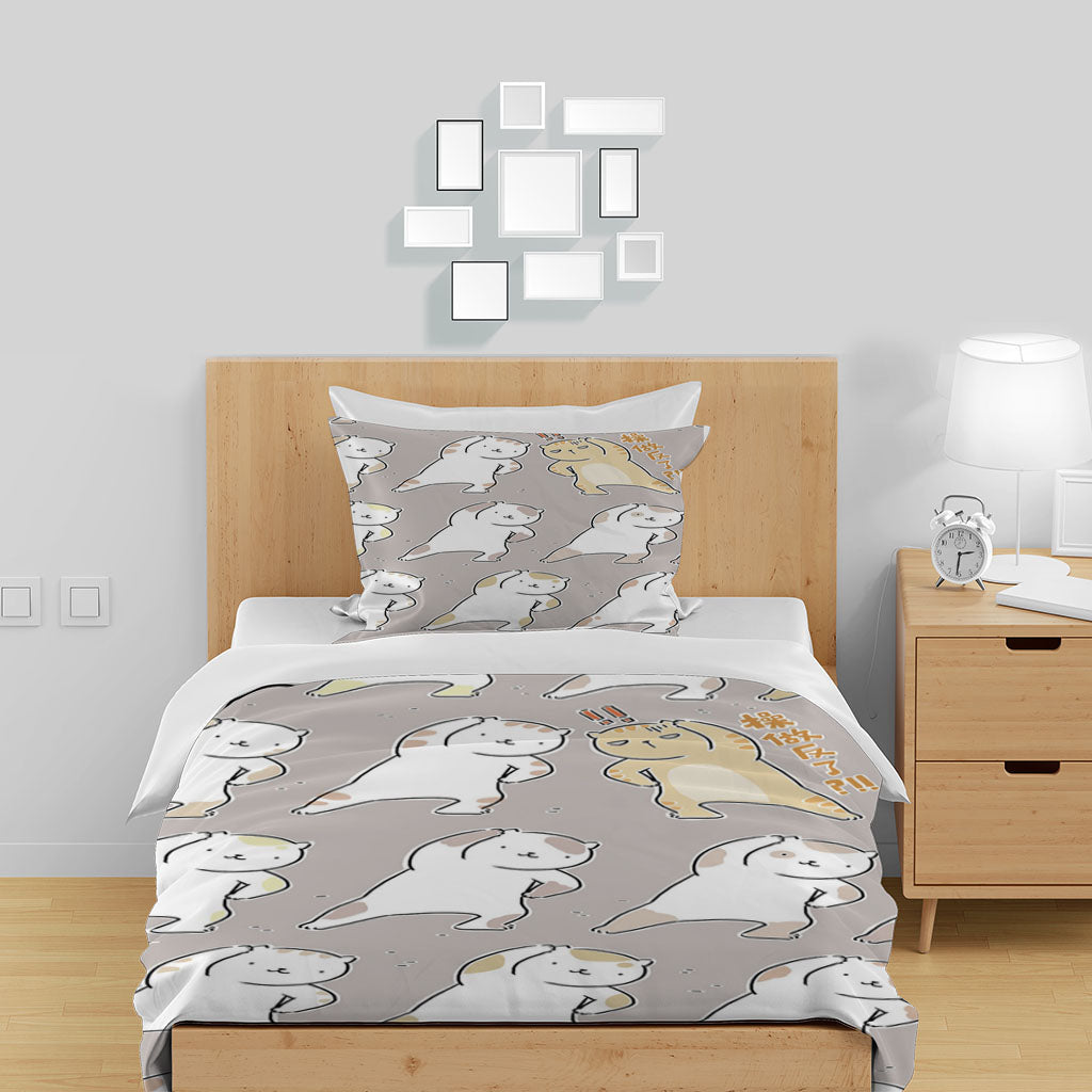 3D Cartoon Cat Gray Dance Quilt Cover Set Bedding Set Duvet Cover Pillowcase 1380