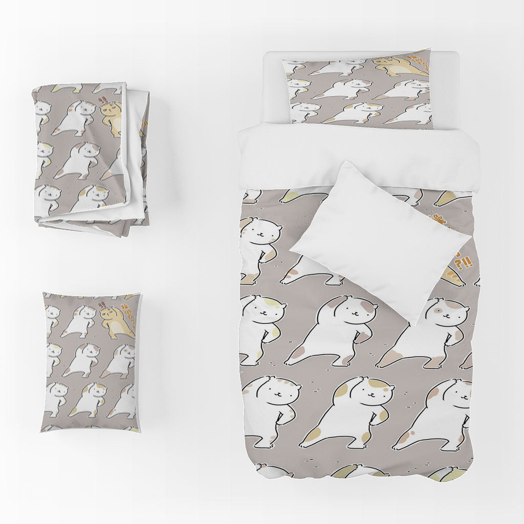 3D Cartoon Cat Gray Dance Quilt Cover Set Bedding Set Duvet Cover Pillowcase 1380