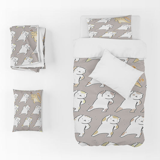 3D Cartoon Cat Gray Dance Quilt Cover Set Bedding Set Duvet Cover Pillowcase 1380