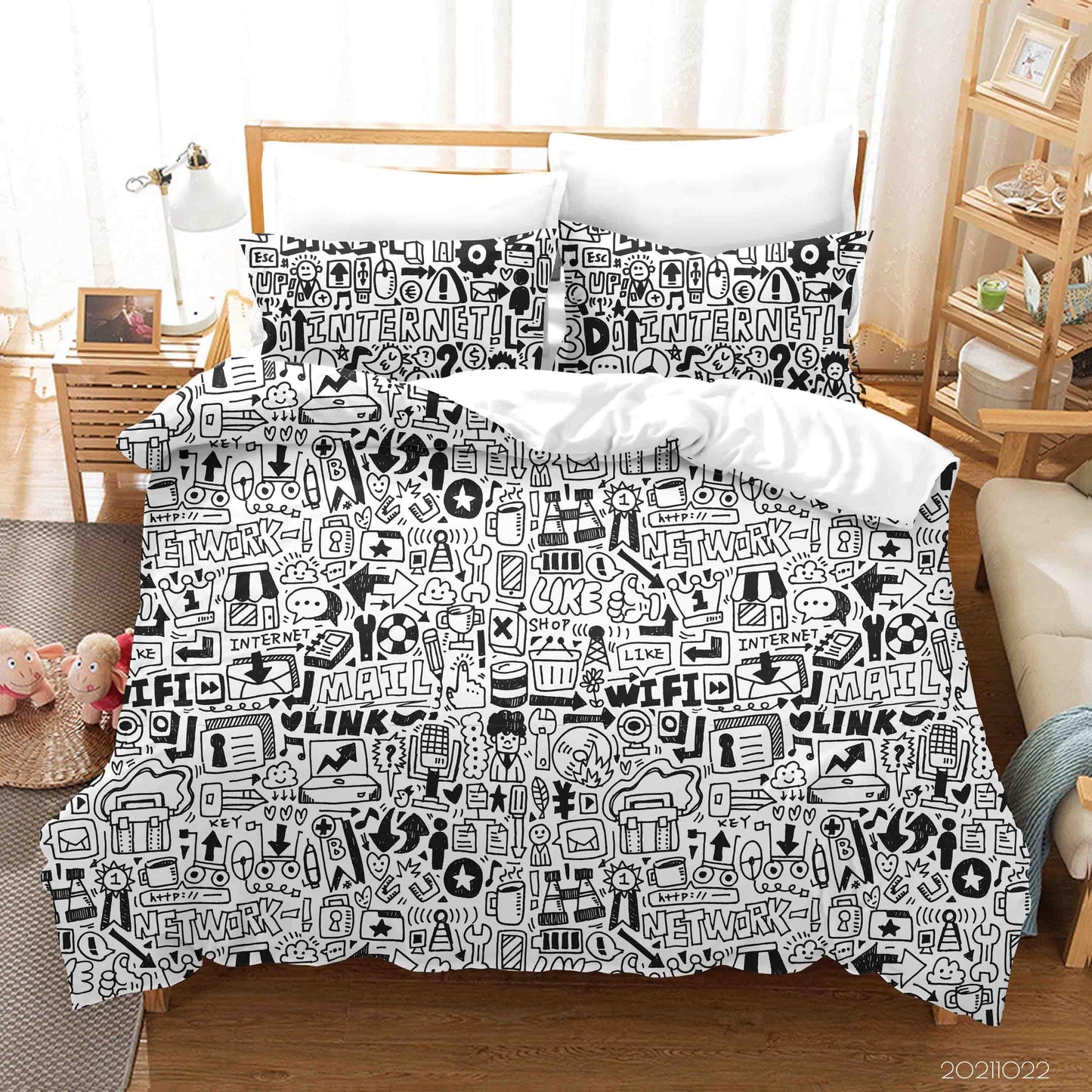 3D Cartoon Grey Illustration Graffiti Quilt Cover Set Bedding Set Duvet Cover Pillowcases 79