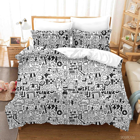3D Cartoon Grey Illustration Graffiti Quilt Cover Set Bedding Set Duvet Cover Pillowcases 79