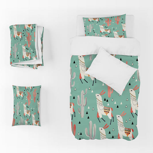 3D Alpaca Cactus Triangle Green Quilt Cover Set Bedding Set Duvet Cover Pillowcases 1263