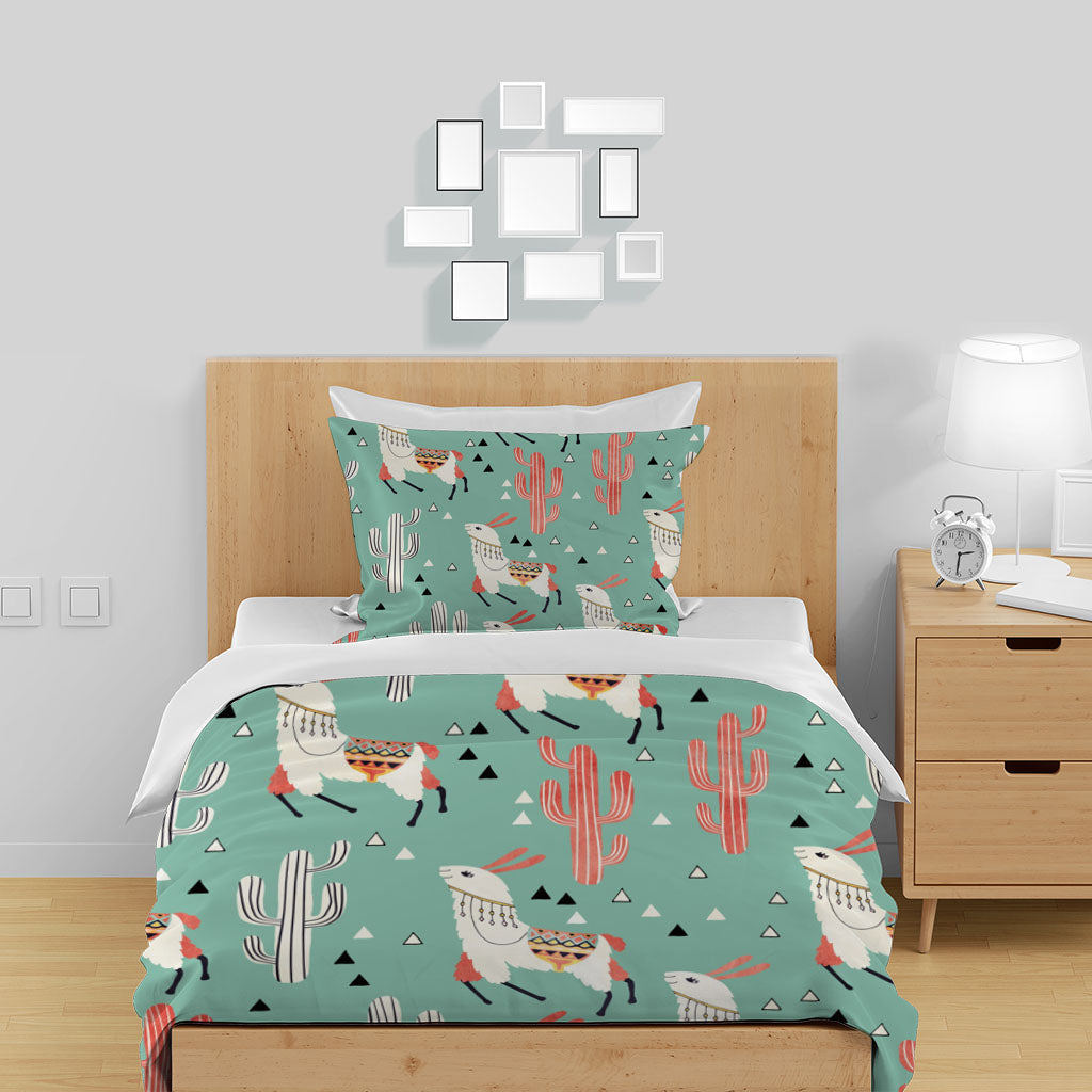 3D Alpaca Cactus Triangle Green Quilt Cover Set Bedding Set Duvet Cover Pillowcases 1263