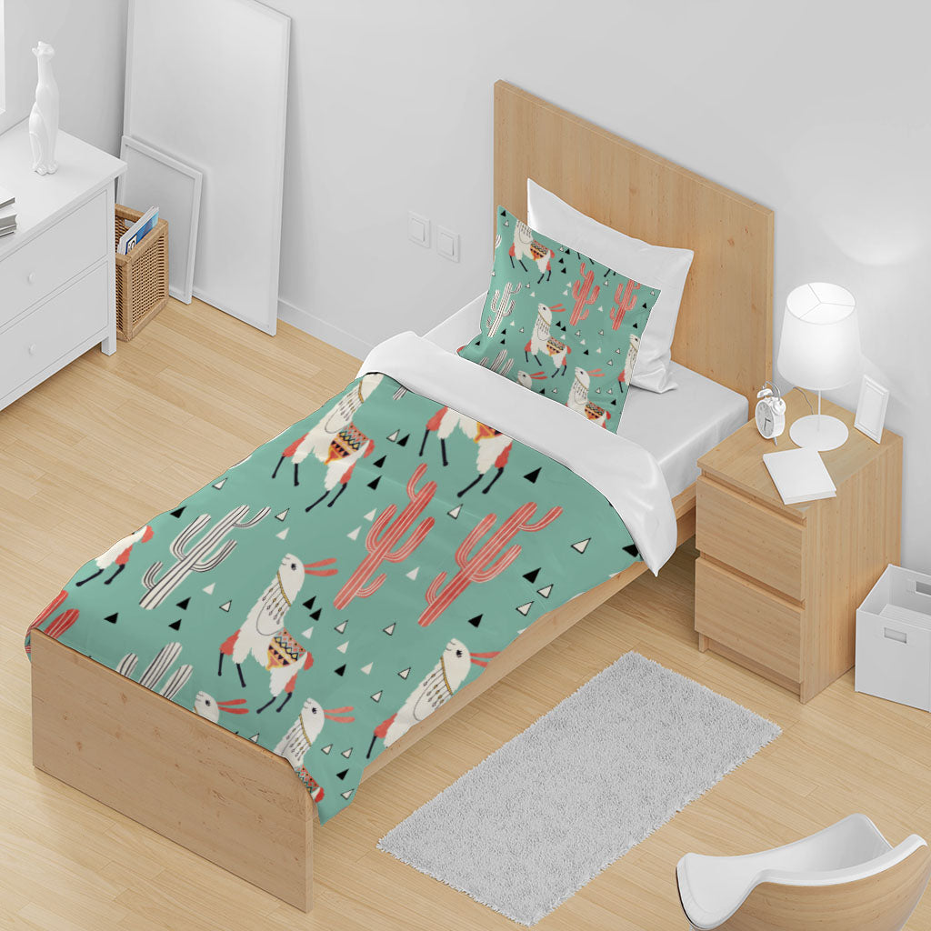 3D Alpaca Cactus Triangle Green Quilt Cover Set Bedding Set Duvet Cover Pillowcases 1263