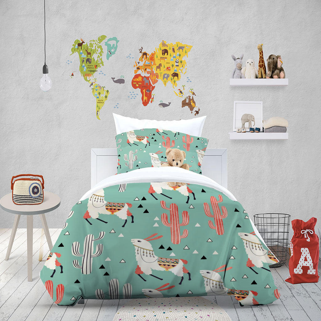 3D Alpaca Cactus Triangle Green Quilt Cover Set Bedding Set Duvet Cover Pillowcases 1263