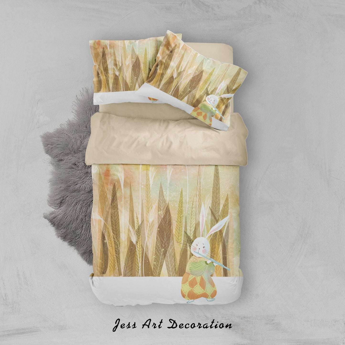 3D Brown Leaf Rabbit Painting Quilt Cover Set Bedding Set Duvet Cover Pillowcases A470 LQH