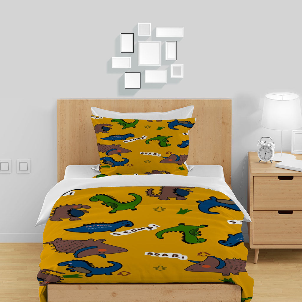 3D Cartoon Dinosaur Yellow Letter Quilt Cover Set Bedding Set Duvet Cover Pillowcase 1381