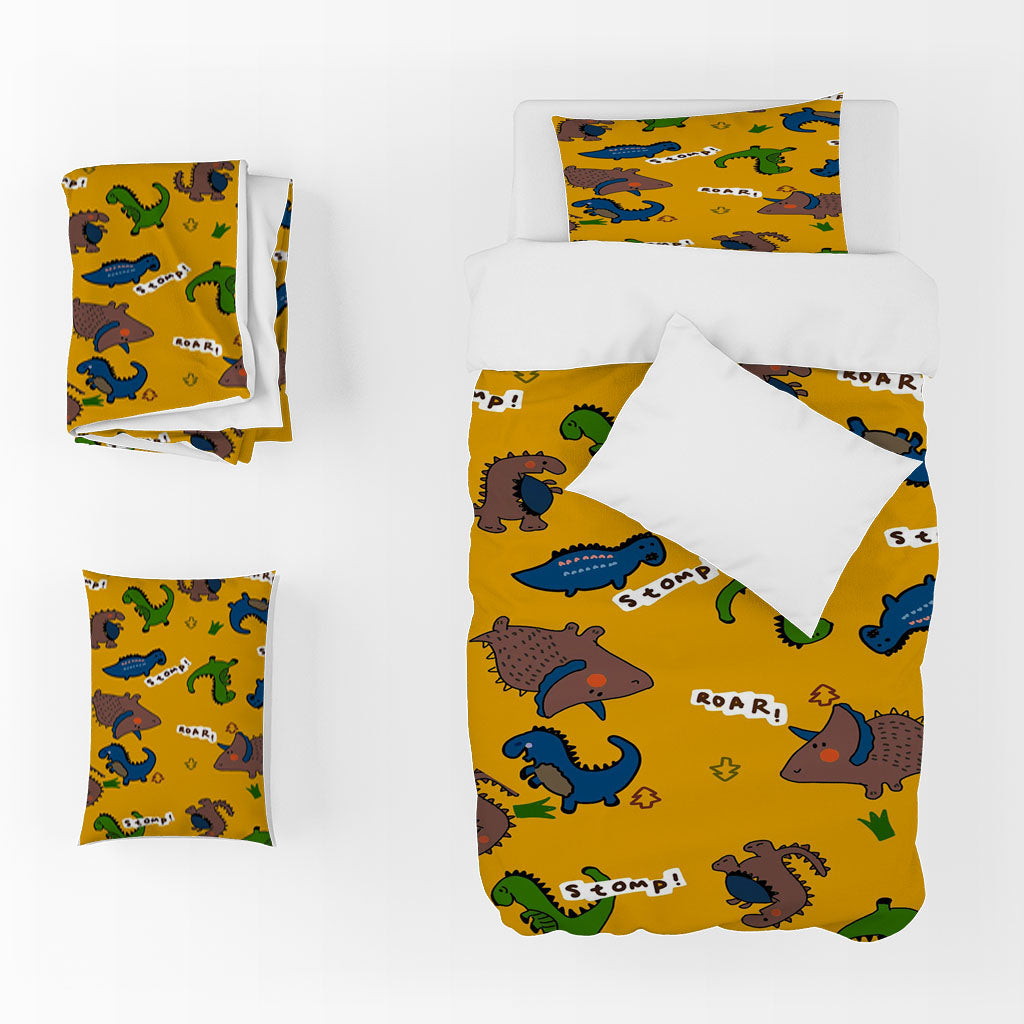 3D Cartoon Dinosaur Yellow Letter Quilt Cover Set Bedding Set Duvet Cover Pillowcase 1381