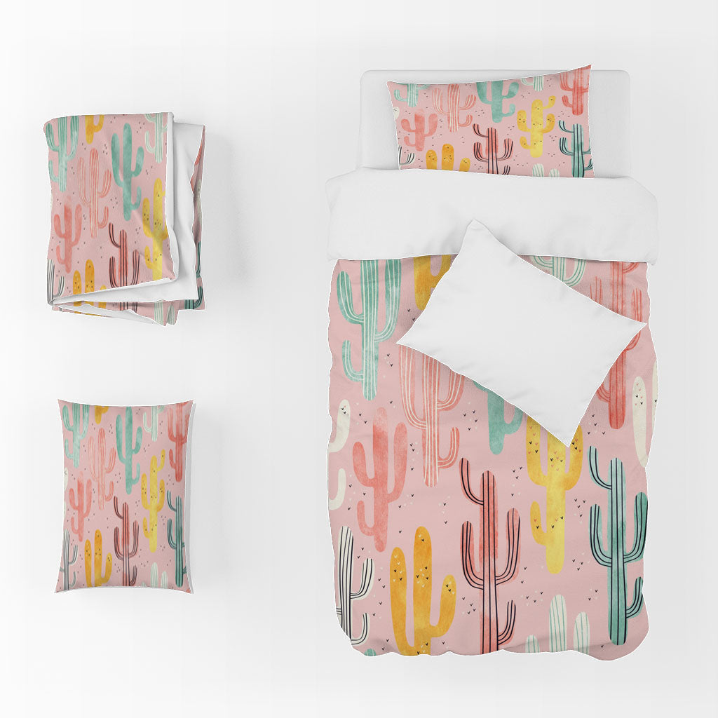 3D Cactus Wave Point Pink Quilt Cover Set Bedding Set Duvet Cover Pillowcases 1273