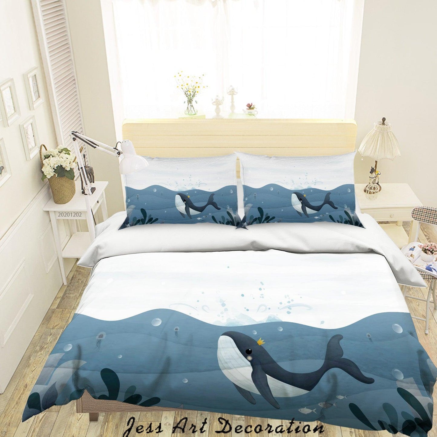3D Cartoon Ocean Whale Fish Seaweed Quilt Cover Set Bedding Set Duvet Cover Pillowcases LXL