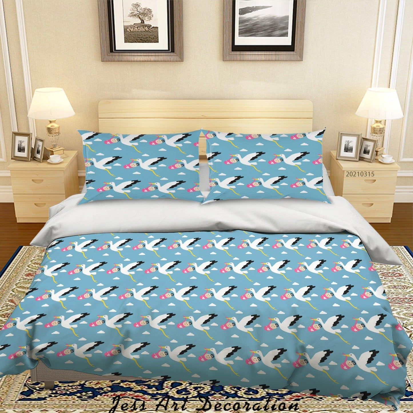 3D Cartoon Animal Crane Blue Quilt Cover Set Bedding Set Duvet Cover Pillowcases 53