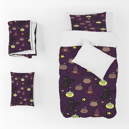 3D Cap Light Cat Purple Star Quilt Cover Set Bedding Set Duvet Cover Pillowcases 1281