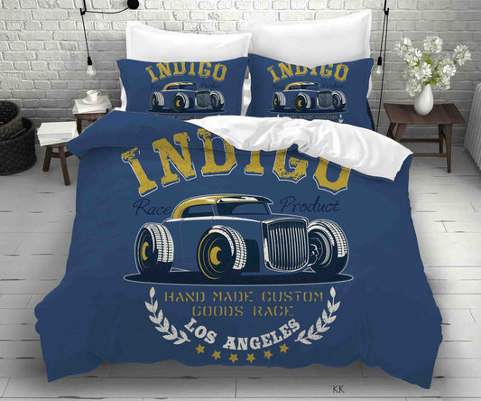 3D Automobile Letter Blue Quilt Cover Set Bedding Set Duvet Cover Pillowcase 382