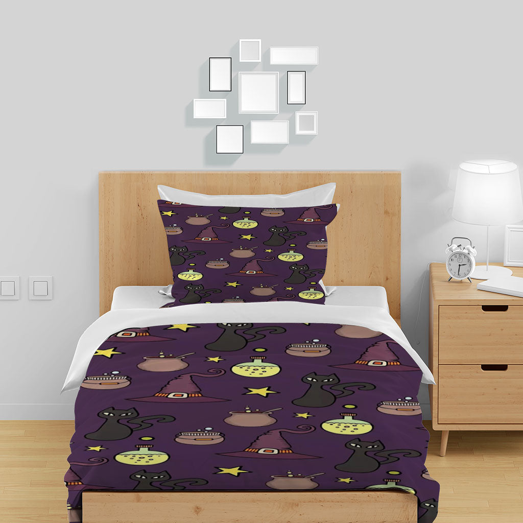 3D Cap Light Cat Purple Star Quilt Cover Set Bedding Set Duvet Cover Pillowcases 1281