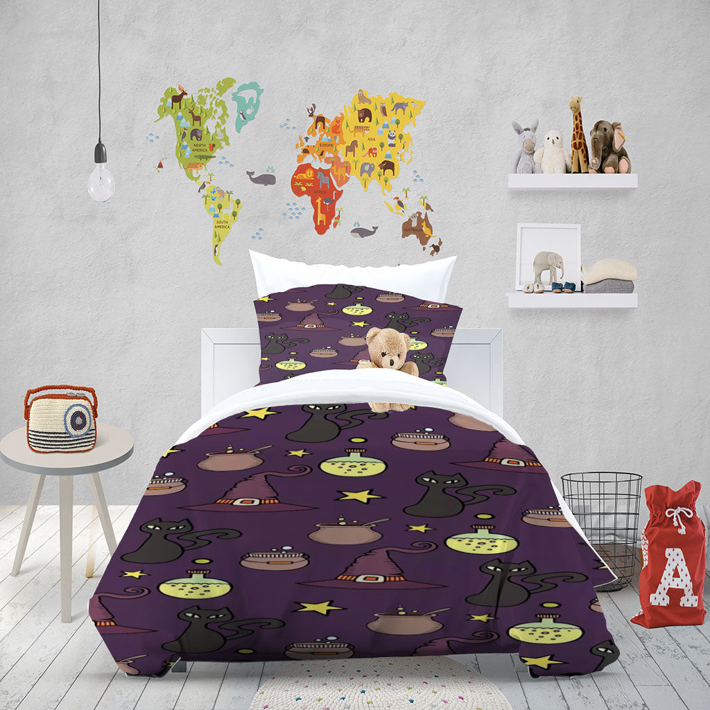 3D Cap Light Cat Purple Star Quilt Cover Set Bedding Set Duvet Cover Pillowcases 1281