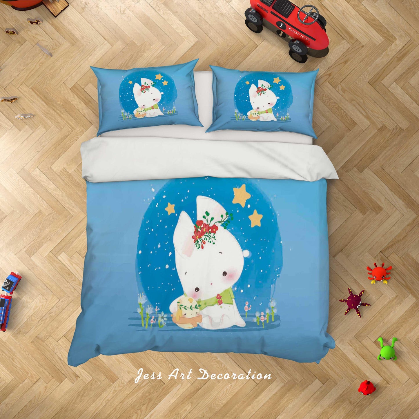 3D Blue Rabbit Quilt Cover Set Bedding Set Duvet Cover Pillowcases SF96
