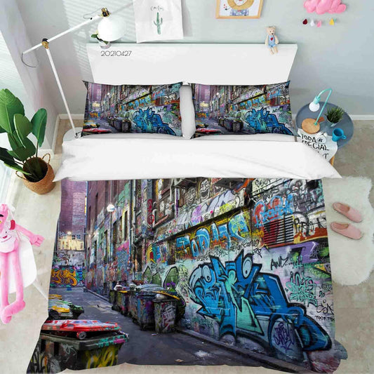 3D Abstract Colored Street Graffiti Quilt Cover Set Bedding Set Duvet Cover Pillowcases 133
