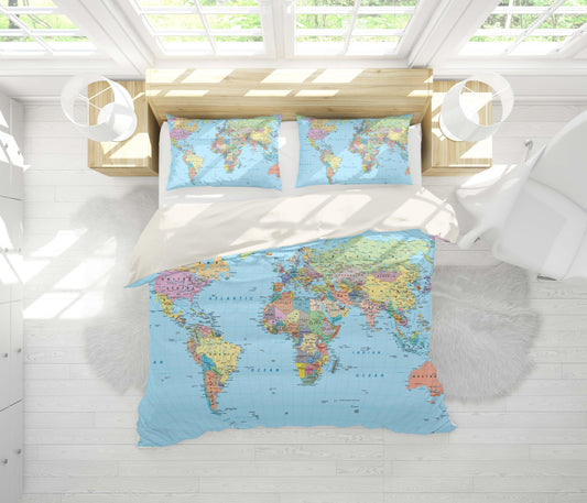 3D Blue World Map Quilt Cover Set Bedding Set Pillowcases 77