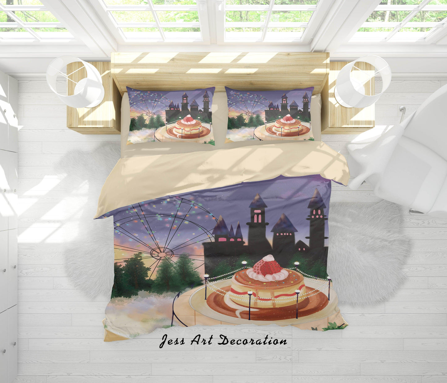 3D Cartoon Ferris Wheel Cake Castle Quilt Cover Set Bedding Set Duvet Cover Pillowcases A562 LQH